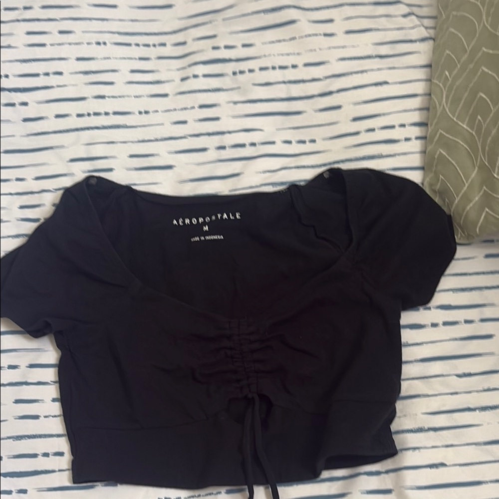 Aeropostale Women's Black Gathered Blouse